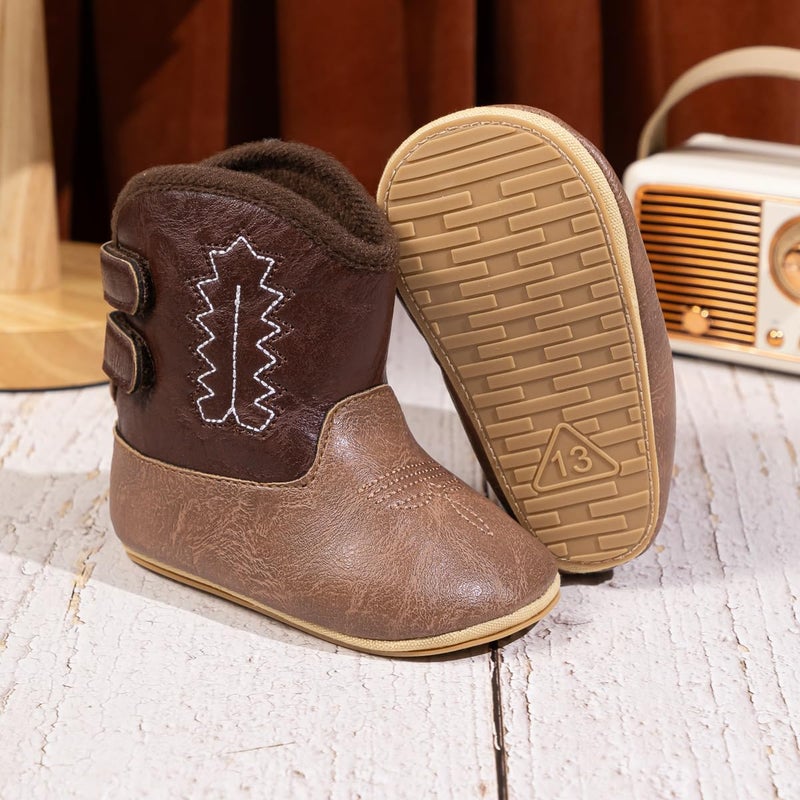 HsdsBebe Baby Boys Girls Western Cowboy Boots Infant Moccasins High Top Booties Toddler Soft Sole Non-Slip First Walker Crib Shoes - Image 3